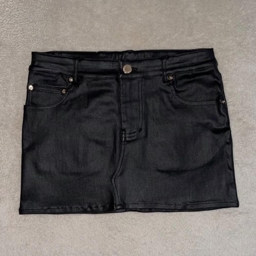 Retrofete Ambrose Coated Denim Mini Skirt